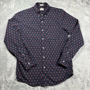 J.Crew Secret Wash Slim Fit Floral Button Down Shirt Navy Blue Stretch Medium